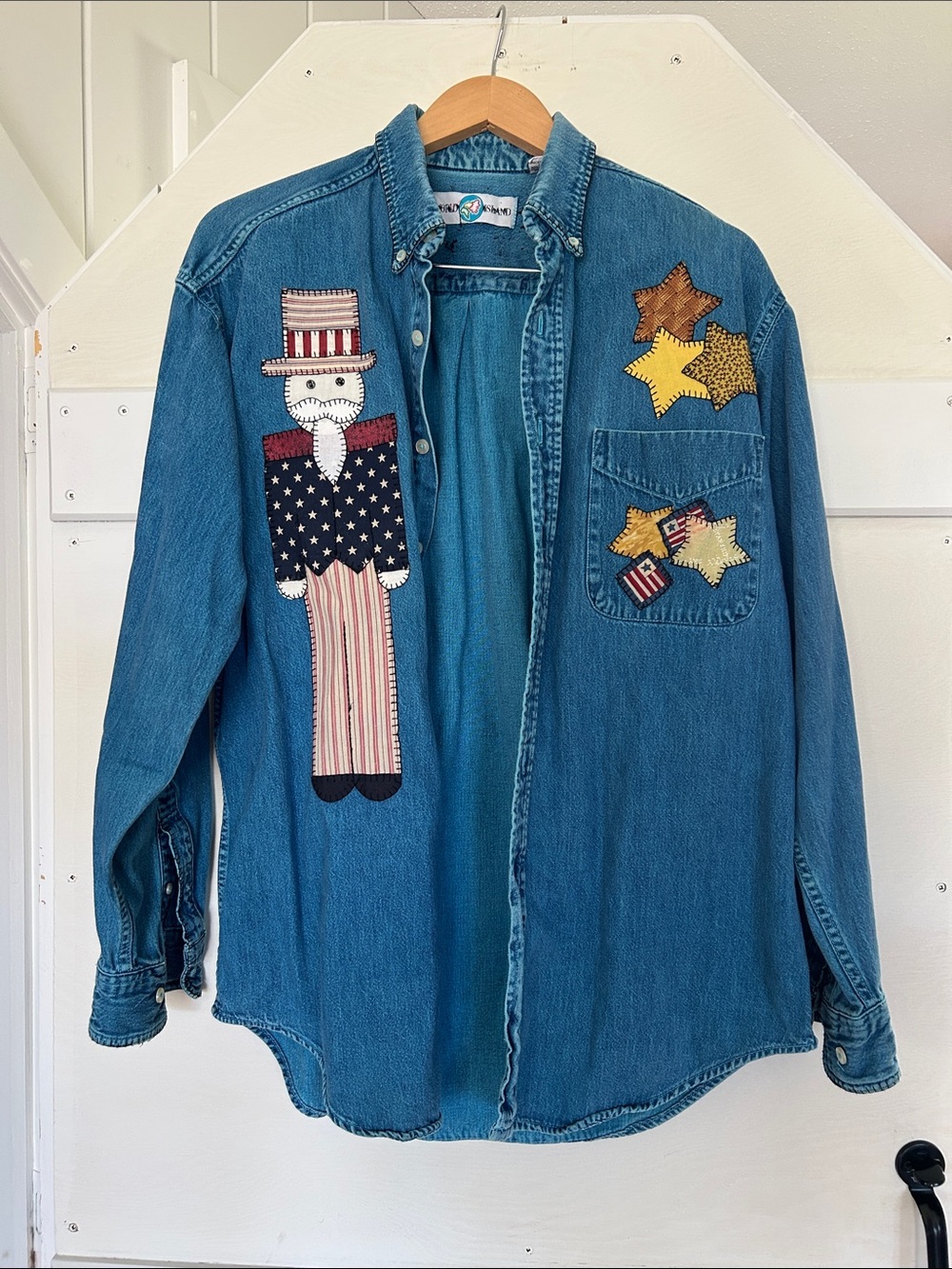 Vintage hand appliquéd 100% cotton denim button up